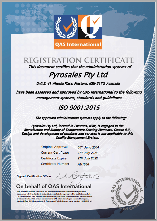 Pyrosales ISO9001 15 Certificate image